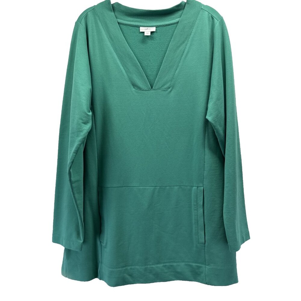 J‎ Jill Fit Women's Top Size Large Solid Green Soft Stretch Pockets Long Sleeve